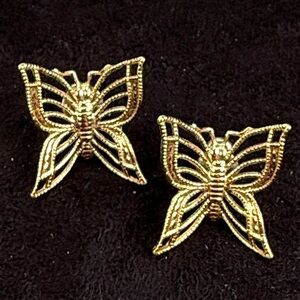 Gorgeous, lightweight, aged goldtone, 3D butterfly pierced earrings